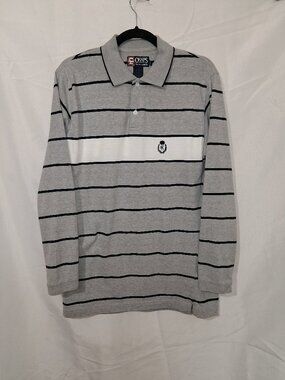 Vintage 90s Y2K Chaps Ralph Lauren Polo Shirt Mens Small Gray Striped Crest